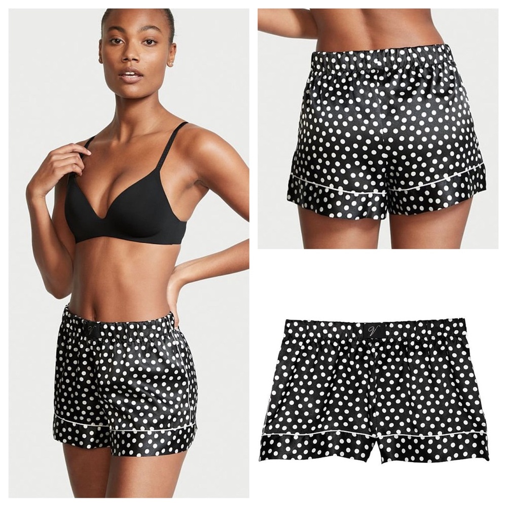 Vs Victorias Secret Satin Sleep Pajama Short Shortie Black/White Polka Dot XXL